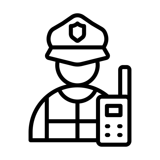 Symbol einer Person mit Funkgerät und Schirmmütze, die einen Sicherheitsbeamten darstellt